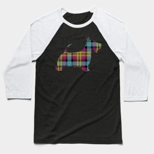 Pink, Blue and Yellow Tartan Scottish Terrier Dog Silhouette Baseball T-Shirt